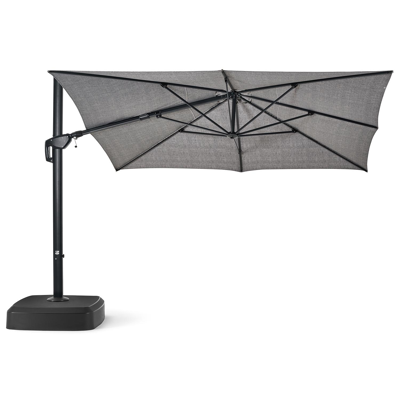 Minore zweefparasol met tiltfunctie in zwart aluminium met chartres drizzle all weather sunbrella® luxe parasoldoek - L1: 370 x L2: 280 cm (met voet)