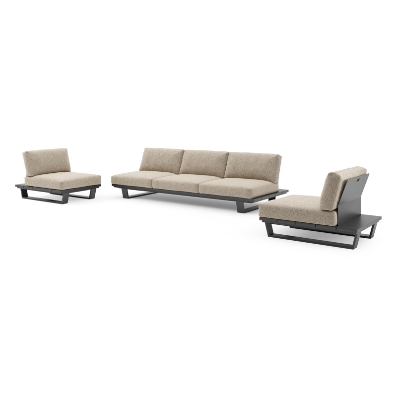 Pagino loungeset in zwart aluminium met bora jungle all weather cosytica kussen