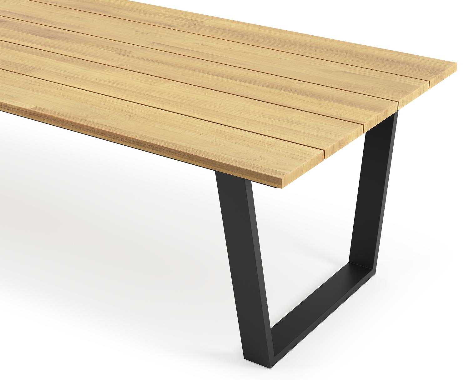 Pagino tuintafel rechthoekig in zwart aluminium en teak - L 340 x B 110 x H 73,5 cm