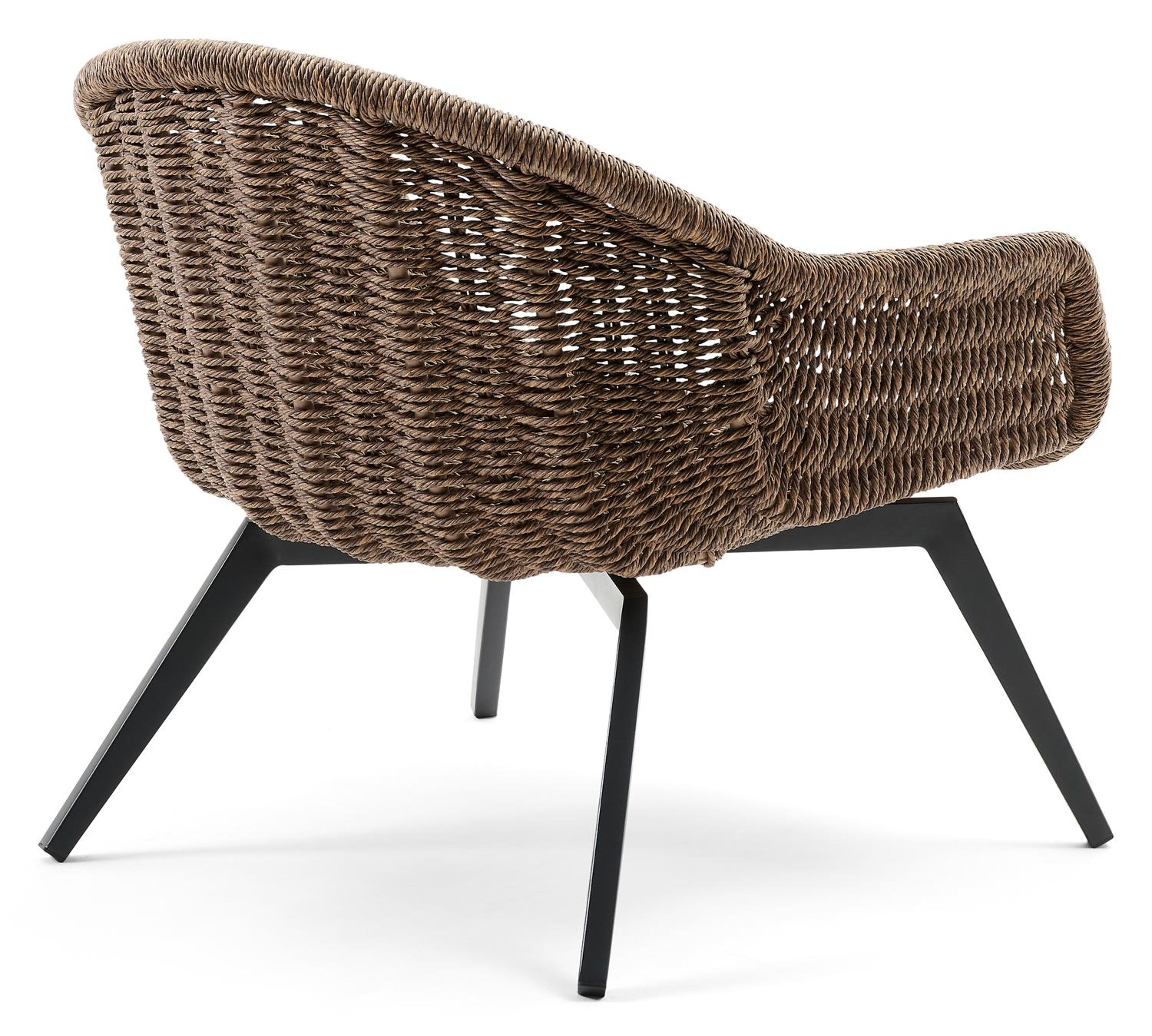 Fauteuil de jardin Pagino 1-pl en aluminium noir et résine tressée brun