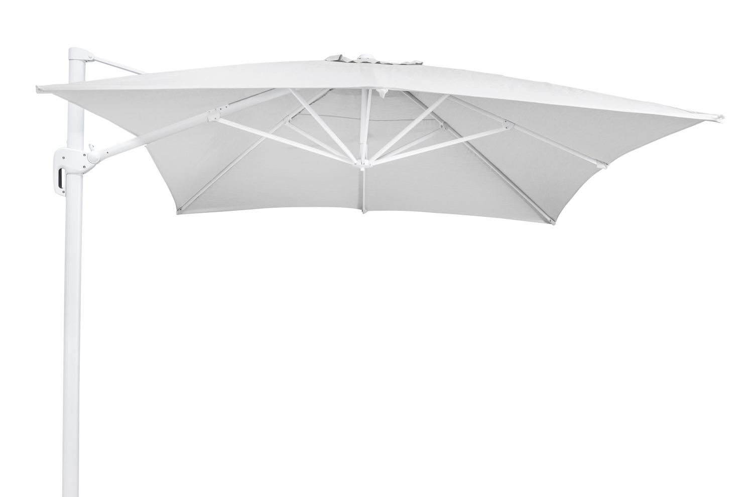 Rufina zweefparasol in wit aluminium met natte white all weather sunbrella® luxe parasoldoek - L1: 300 x L2: 400 cm (zonder voet)