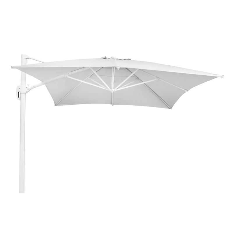 Rufina zweefparasol in wit aluminium met natte white all weather sunbrella® luxe parasoldoek - L1: 300 x L2: 400 cm (zonder voet)
