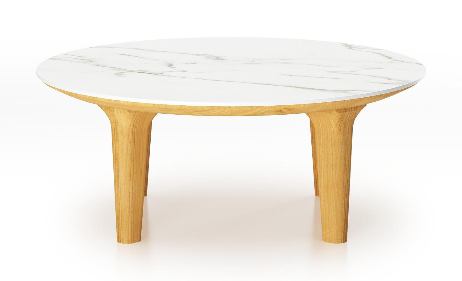 Bomero loungetafel rond in teak en volkeramiek Calacatta - Dia. 85 x H 25 cm