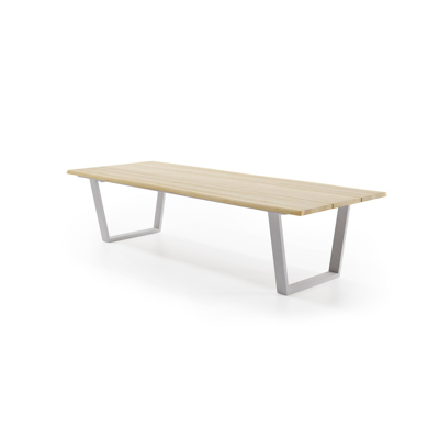 Table de jardin Pagino en aluminium blanc et teck - Lg 300 x Larg. 112 x H 75,5 cm