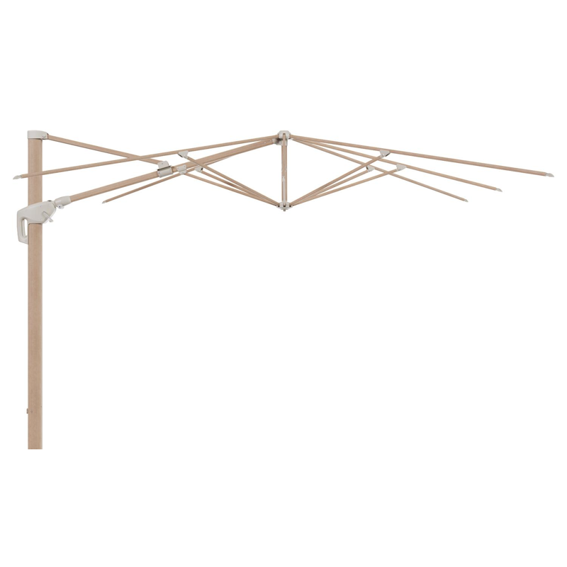 Parasol pendant Minore avec fonction tilt en aluminium aspect de bois et toile de parasol All Weather Sunbrella® Luxe Chartres Pewter - Lg.1: 280 x Lg.2: 370 cm (sans pied de parasol