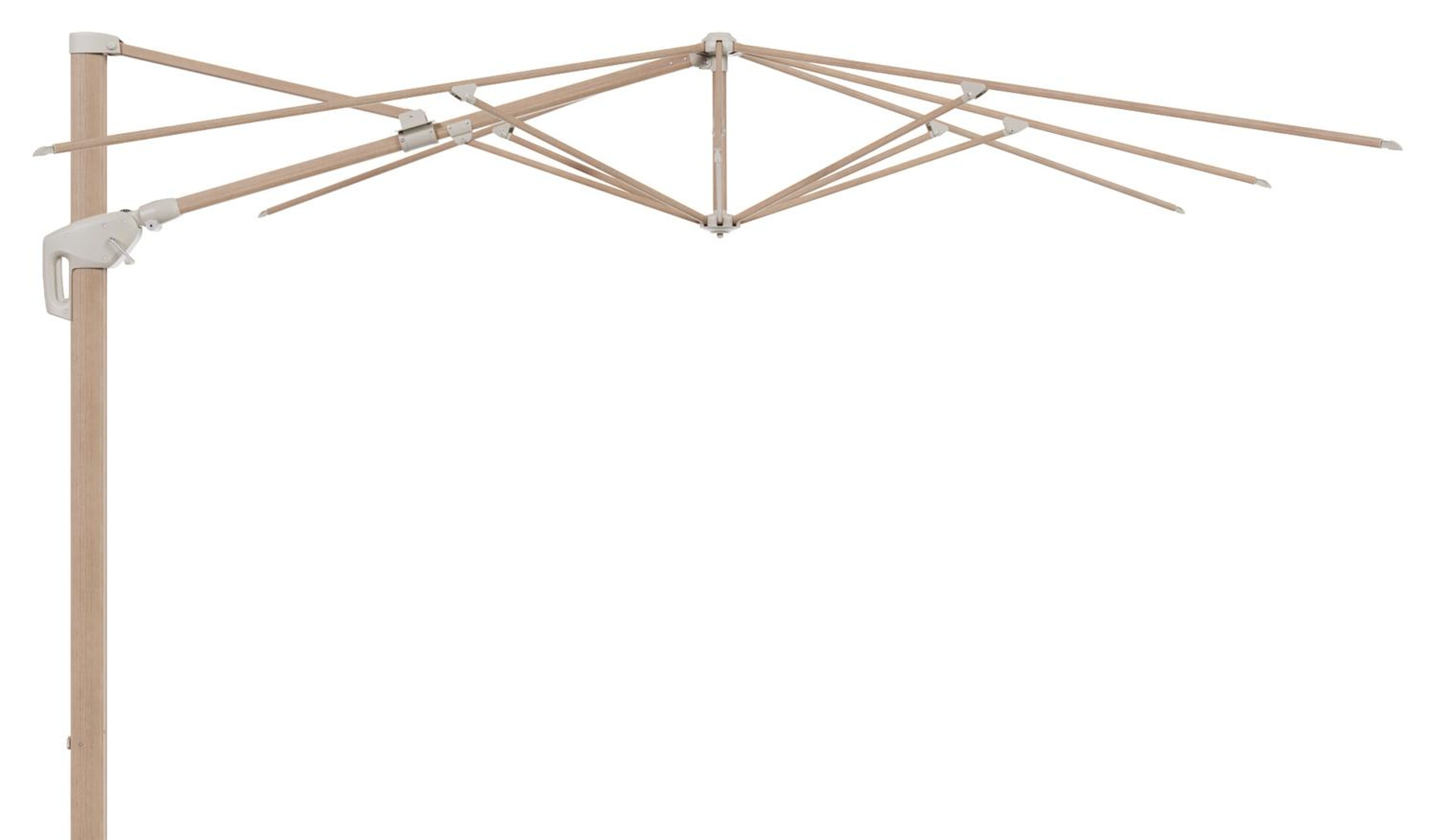 Parasol pendant Minore avec fonction tilt en aluminium aspect de bois et toile de parasol All Weather Sunbrella® Luxe Lopi Marble - Lg.1: 280 x Lg.2: 370 cm (sans pied de parasol