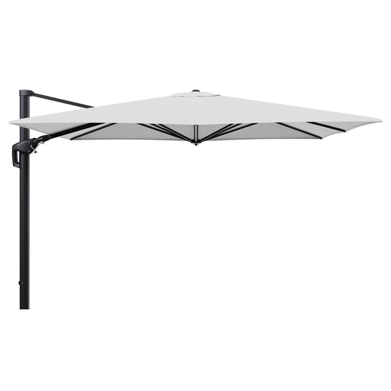 Parasol pendant Minore avec fonction tilt en aluminium noir et toile de parasol en All Weather Solica Soul Optik - Lg.1: 280 x Lg.2: 370 cm (sans pied de parasol