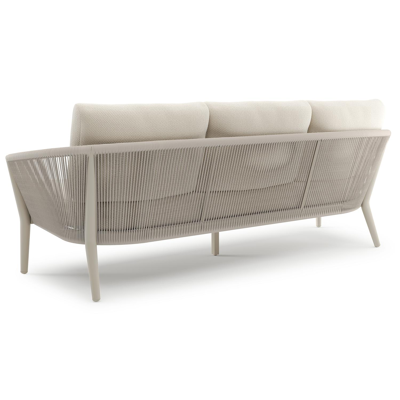 Orso loungebank in beige aluminium en beige verticaal geweven ronde rope met Althea Off White all weather cosytica kussen