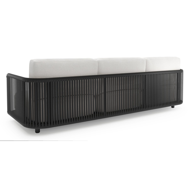 Salon de jardin Organo en aluminium noir et corde luxe plate tissée verticalement noir et coussin en all weather Solica soul optik
