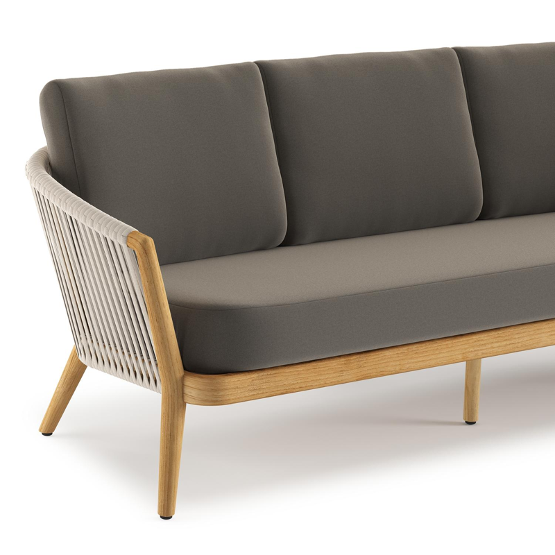Canapé de jardin Orso en tecken corde luxe plate tissée verticalement beige et coussins en all weather sunbrella® luxe Natte Carbon Beige