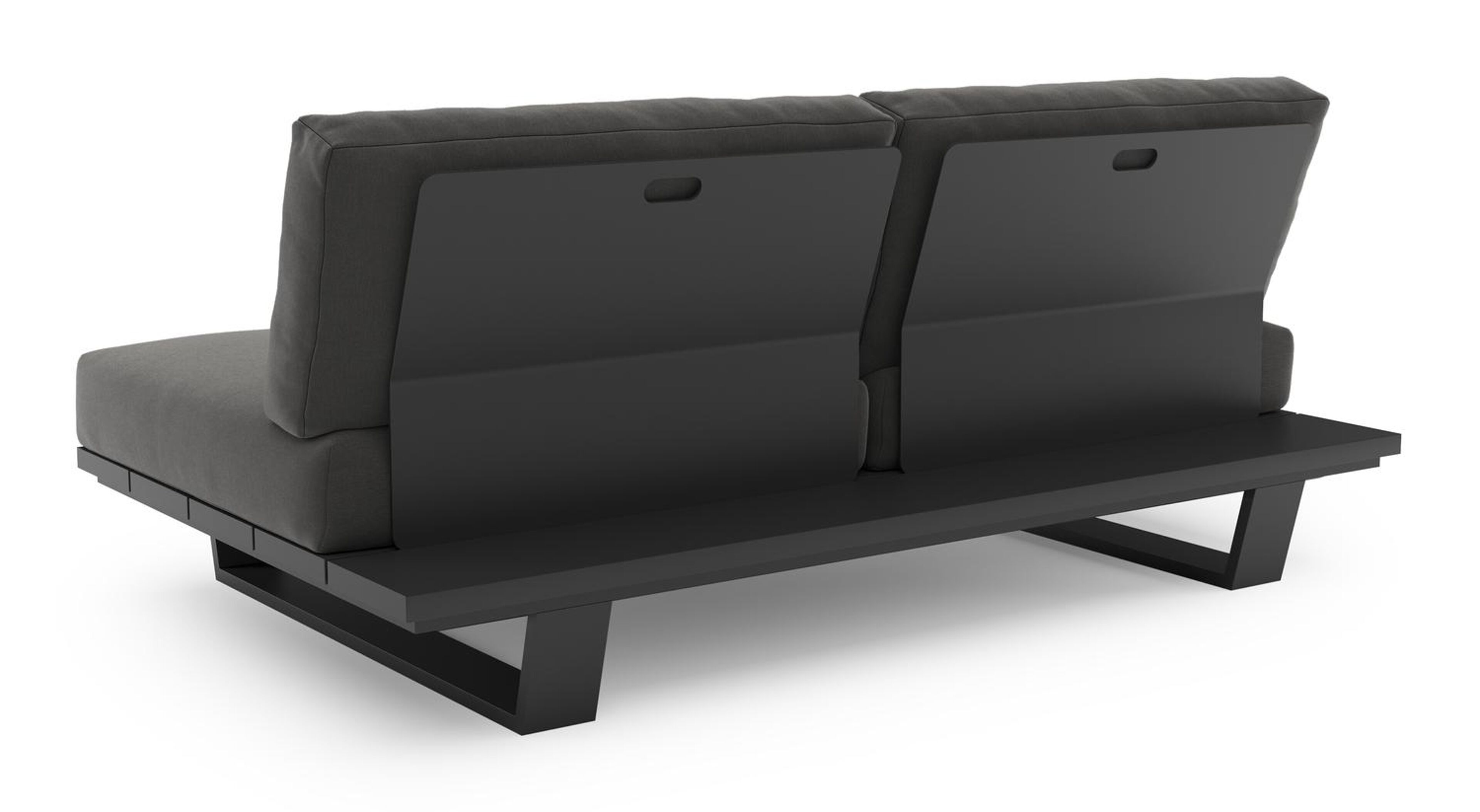 Canapé de jardin Pagino en aluminium noir et coussins en all weather sunbrella® luxe natte charcoal chine