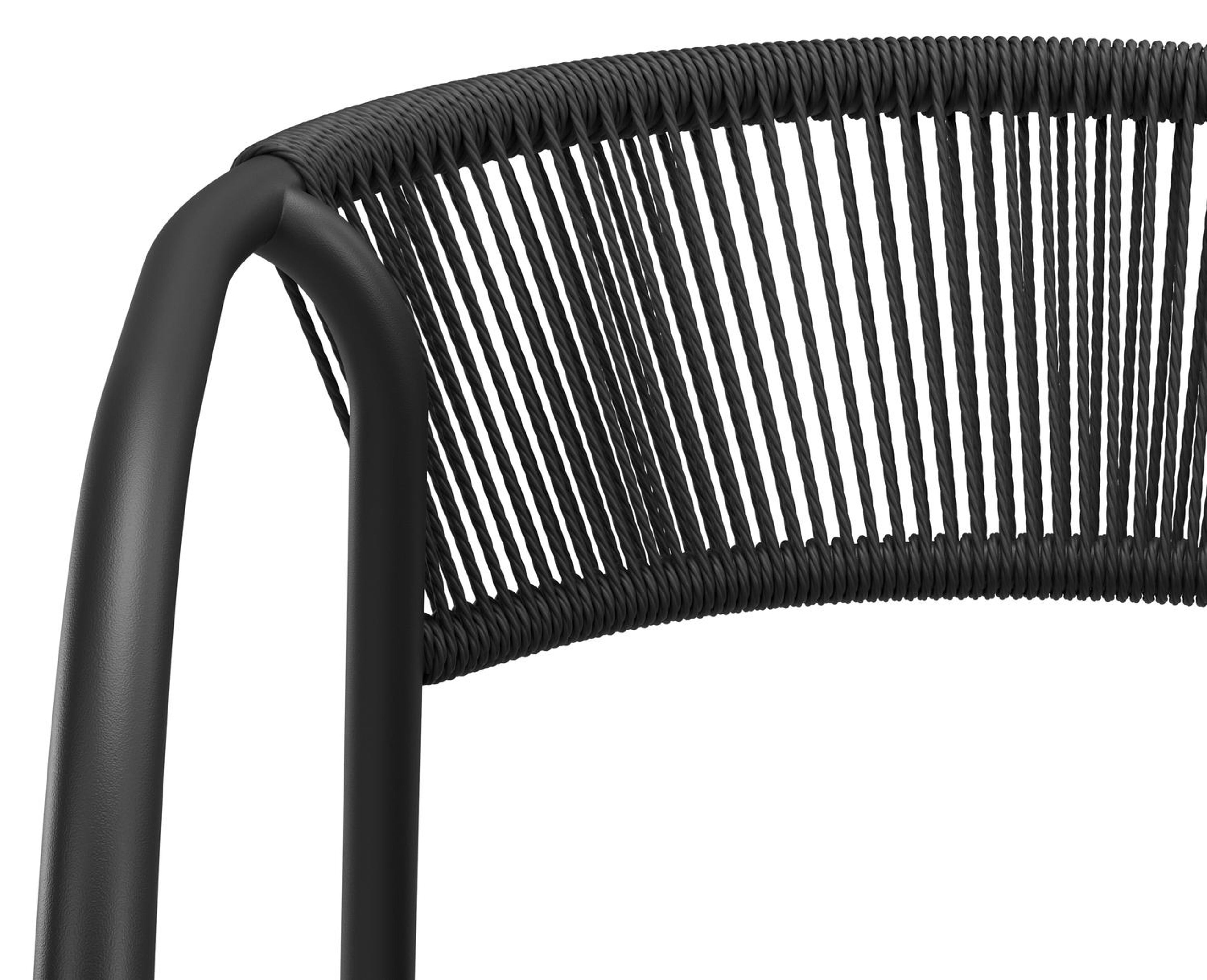 Alora tuinset in zwart aluminium en zwart sintered stone met 6 stapelbare Melo tuinstoelen