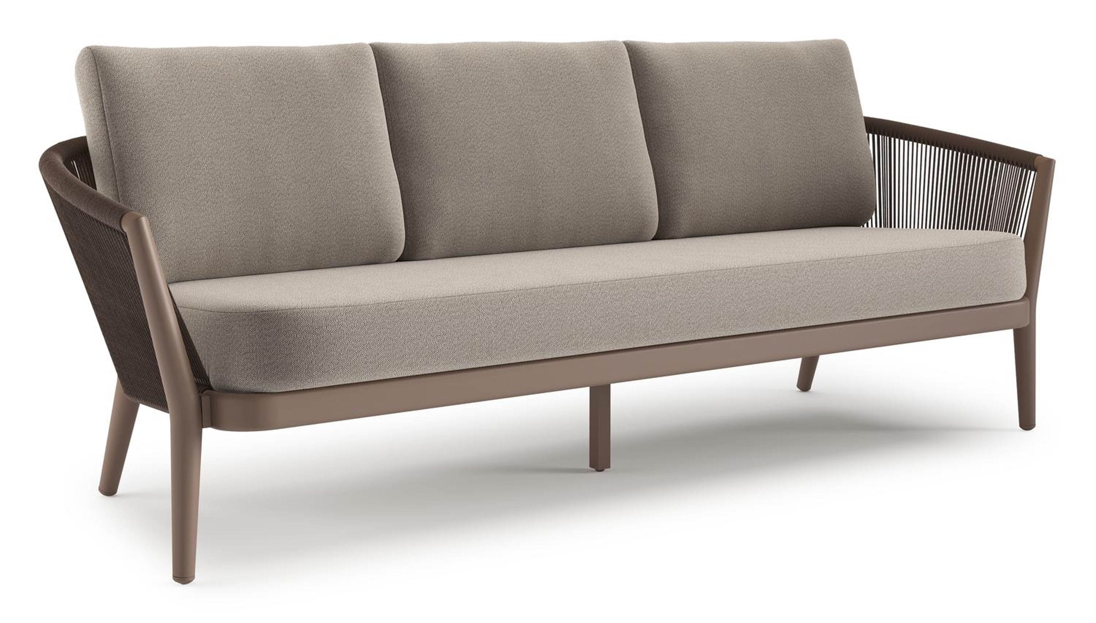 Orso loungebank in taupe aluminiumen zwart verticaal geweven ronde rope met Savane Coconut all weather sunbrella® luxe kussen
