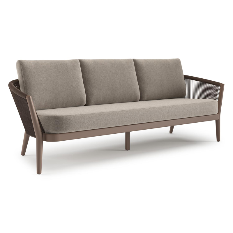 Orso loungebank in taupe aluminiumen zwart verticaal geweven ronde rope met Savane Coconut all weather sunbrella® luxe kussen