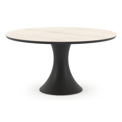 Fano tuintafel rond in zwart aluminium en volkeramiek Travertino Bianco - Dia. 148 x H 74 cm