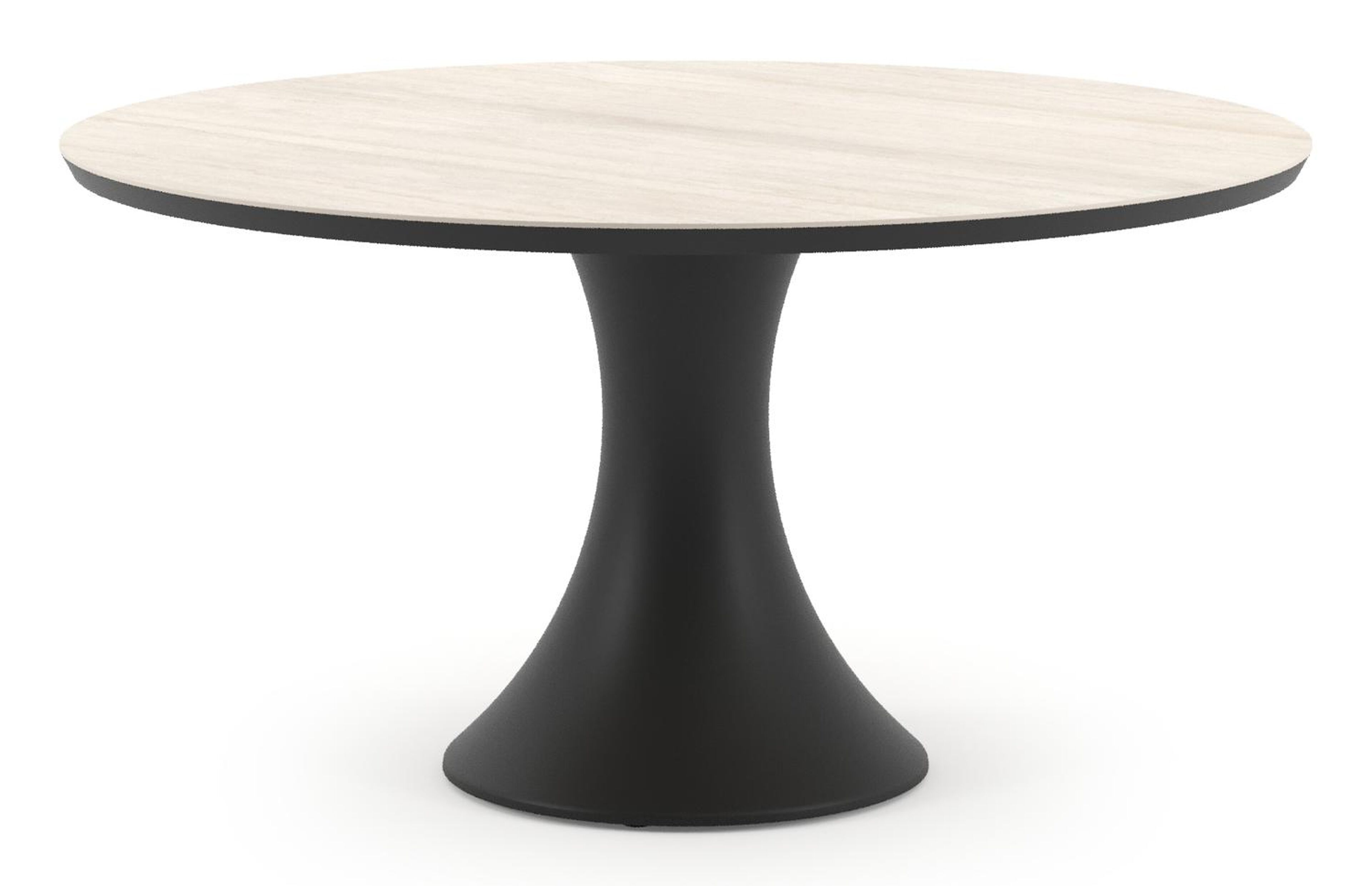 Fano tuintafel rond in zwart aluminium en volkeramiek Travertino Bianco - Dia. 148 x - Dia. 148 x H 75 cm