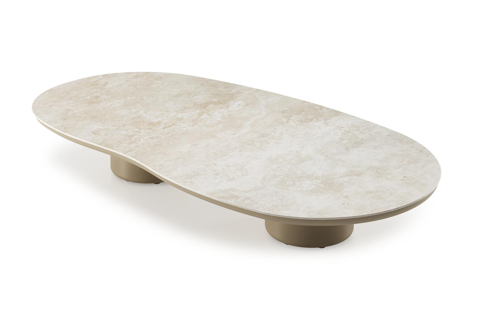 Table de basse Amico organique en aluminium beige et céramique pleine Rapolano - Lg. 170 x Lrg. 91 x Haut. 25 cm