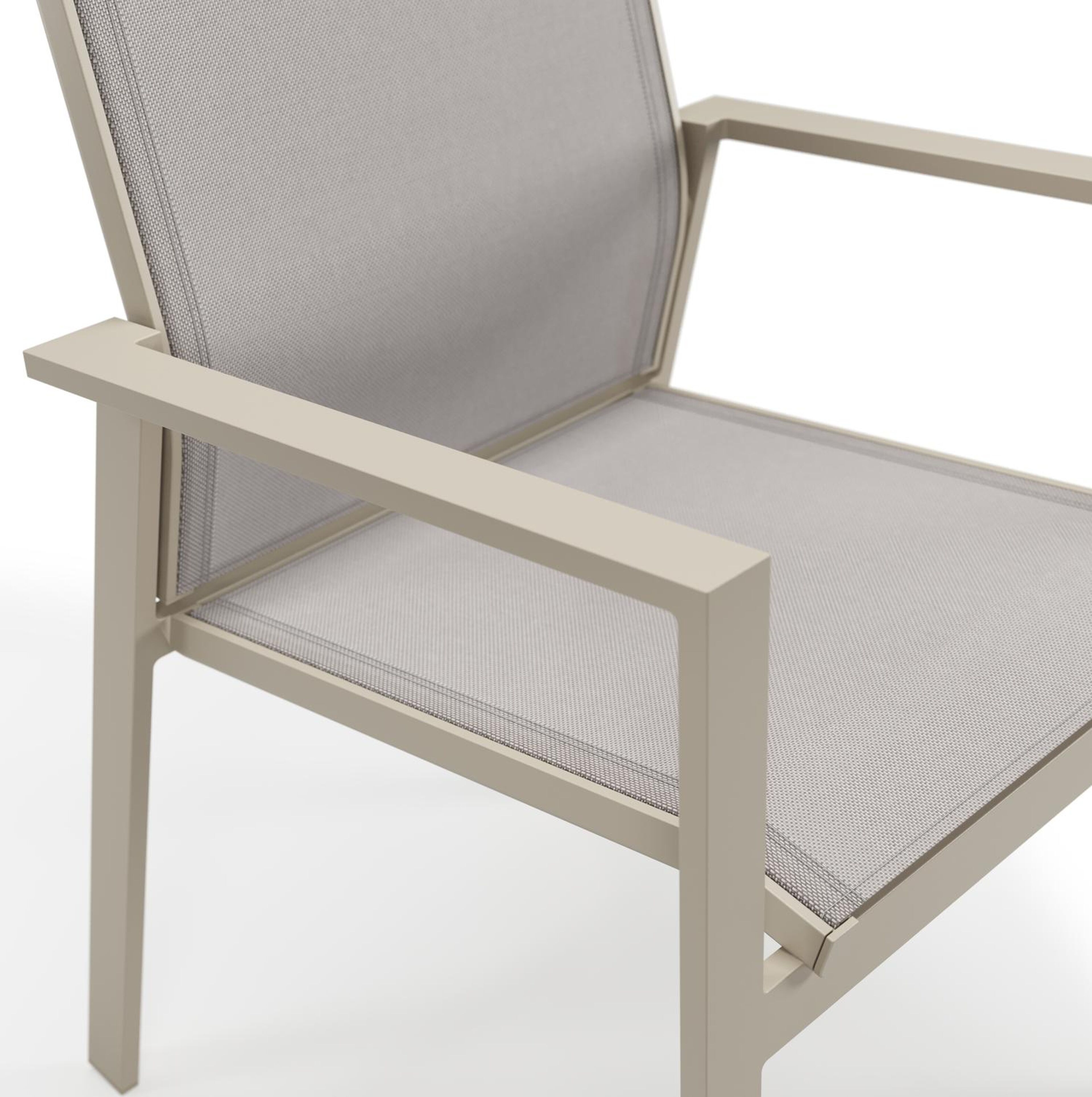 Calzo tuinset in beige aluminium en beige sintered stone met 6 stapelbare Bahia tuinstoelen