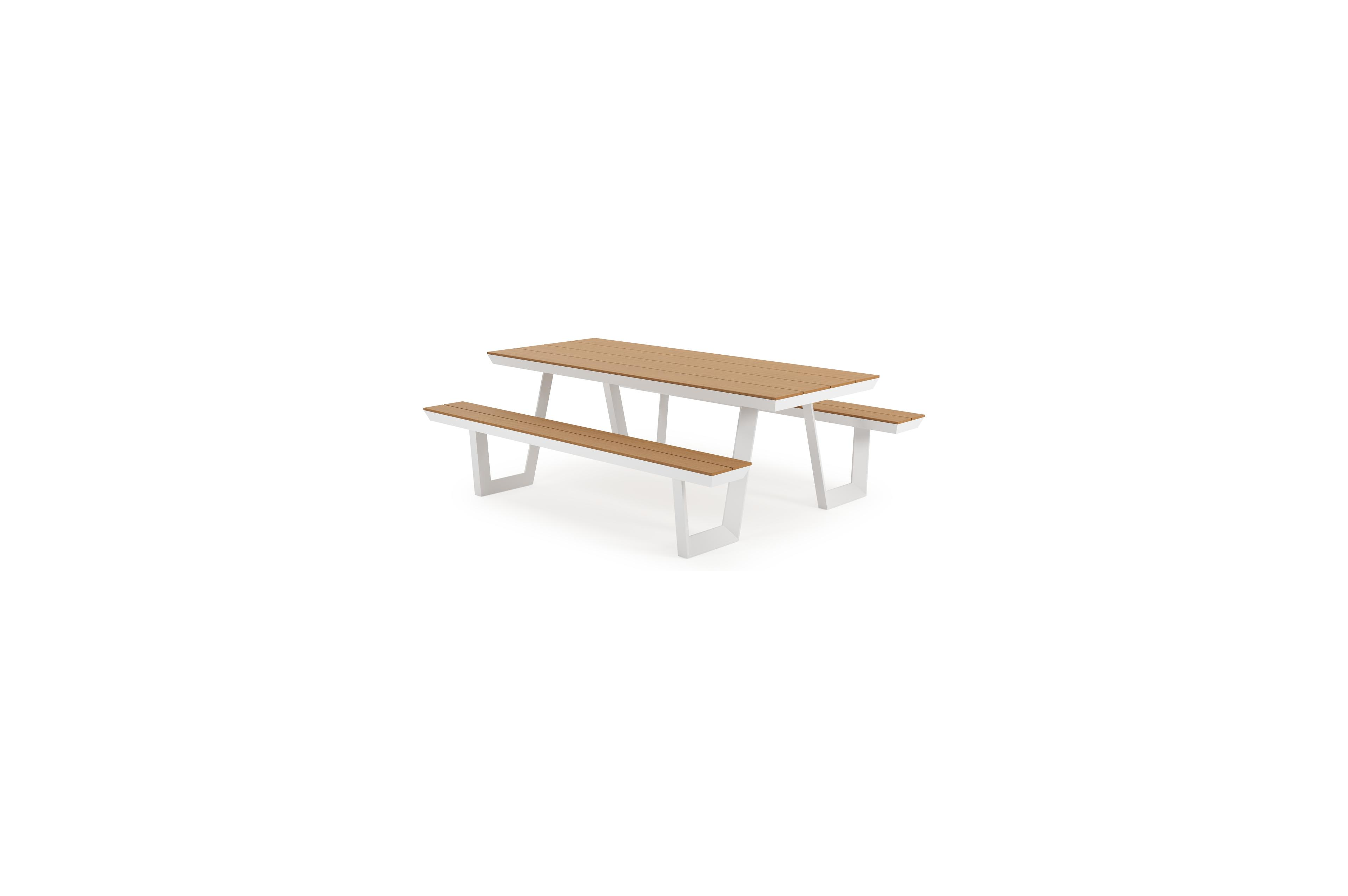 Altura picknicktafel in wit aluminium en polywood tafelblad - L 220 x B 174 x H 74 cm
