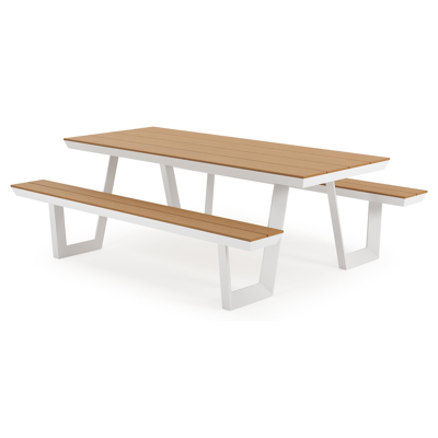 Altura picknicktafel in wit aluminium en polywood tafelblad - L 220 x B 174 x H 74 cm