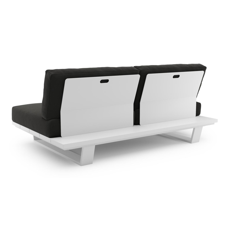 Canapé de jardin Pagino en aluminium blanc et coussins en all weather sunbrella® luxe natte sooty