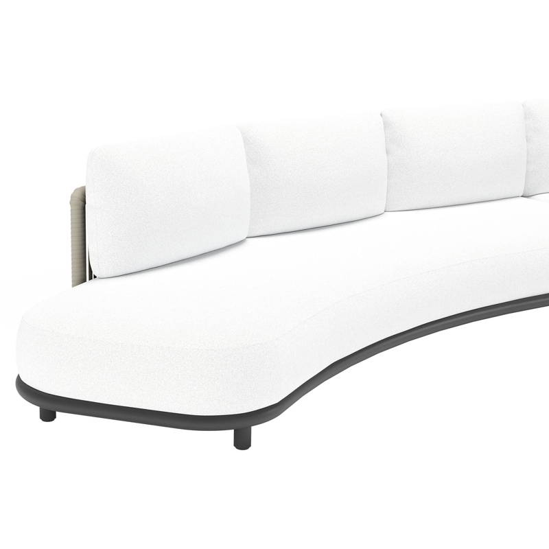 Lomano loungebank in zwart aluminium en beige verticaal geweven luxe vlakke rope met Ego Birch all weather solica