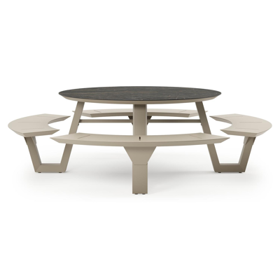 Table de pique-Rondino ronde en aluminium beige et céramique pleine Black Obsession - Diam. 148 x Haut. 71.5 cm