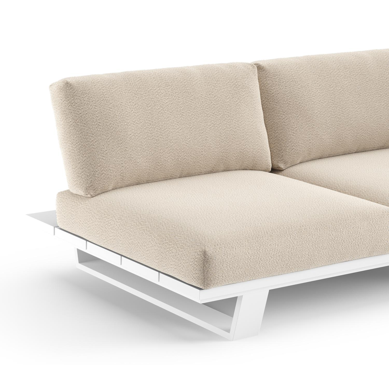Pagino loungebank in wit aluminium met lopi sand all weather sunbrella® luxe kussen