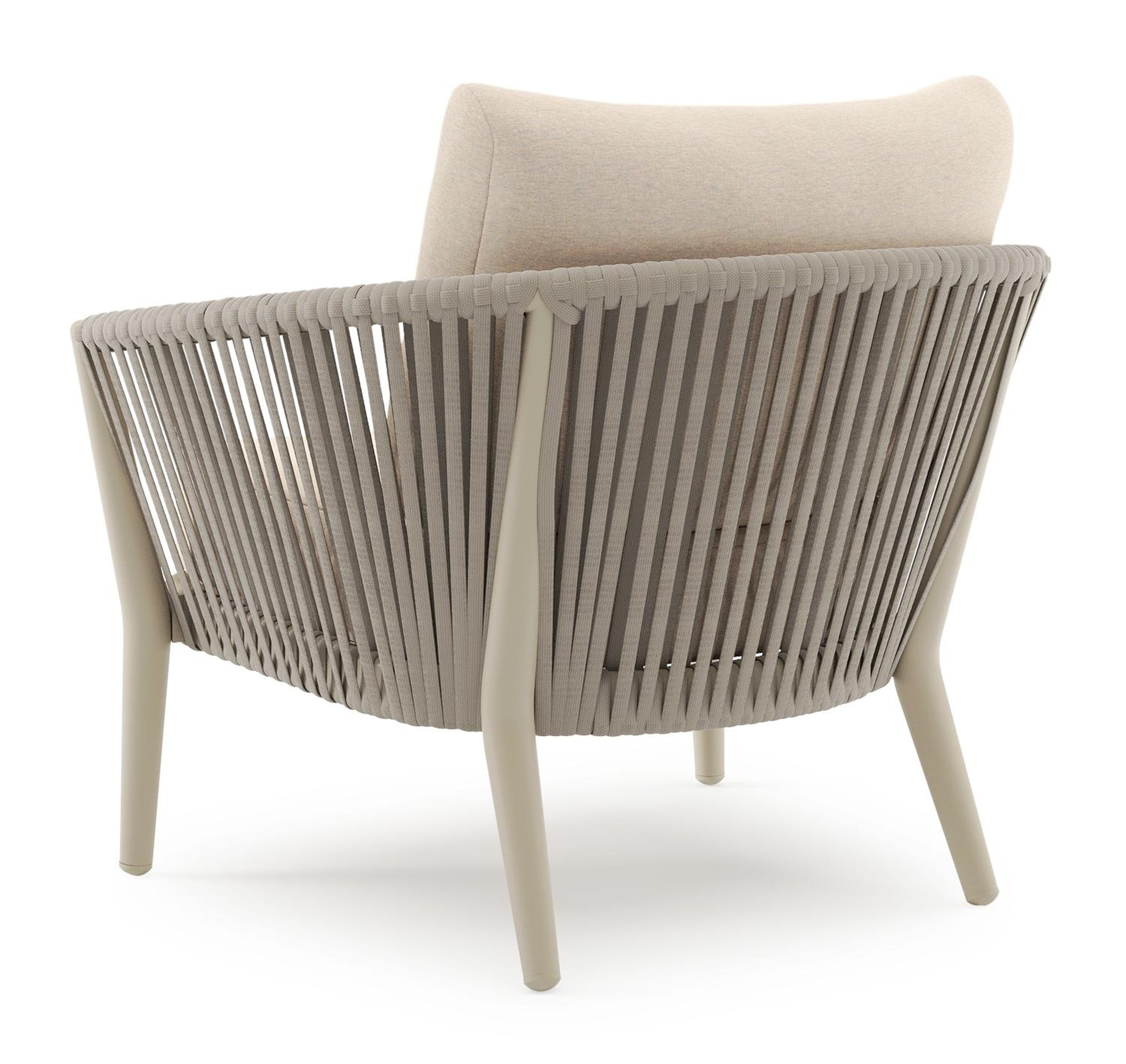 Orso loungestoel in beige aluminium en beige verticaal geweven luxe vlakke rope met Heritage Papyrus all weather sunbrella® luxe kussen