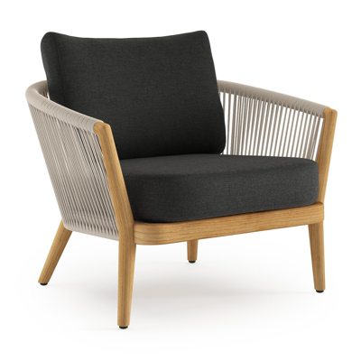 Fauteuil de jardin Orso en tecken corde ronde tissée verticalement beige et coussins en all weather sunbrella® luxe Chartres Sooty