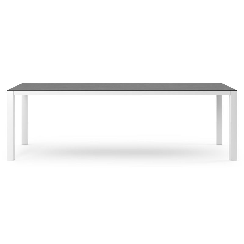 Table de jardin Como en aluminium blanc et céramique pleine Basalt Black - Lg. 240 x Lrg. 100 x Haut. 75 cm