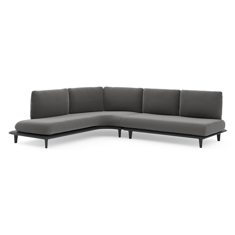 Bomero loungehoek in zwart aluminium met natte charcoal chine all weather sunbrella® luxe kussen