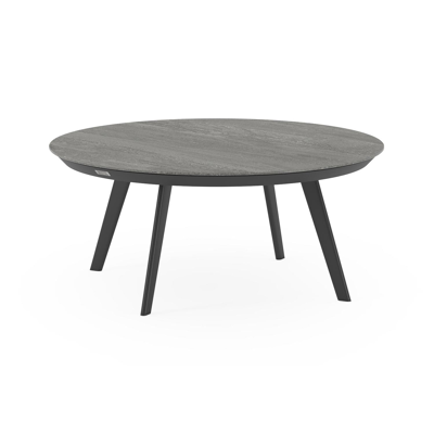 Table basse Rondo en aluminium noir et céramique pleine aspen grey - Dia. 85 X H 35 cm
