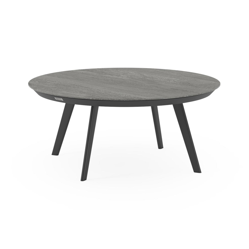 Table basse Rondo en aluminium noir et céramique pleine aspen grey - Diam. 85 x Haut. 35 cm
