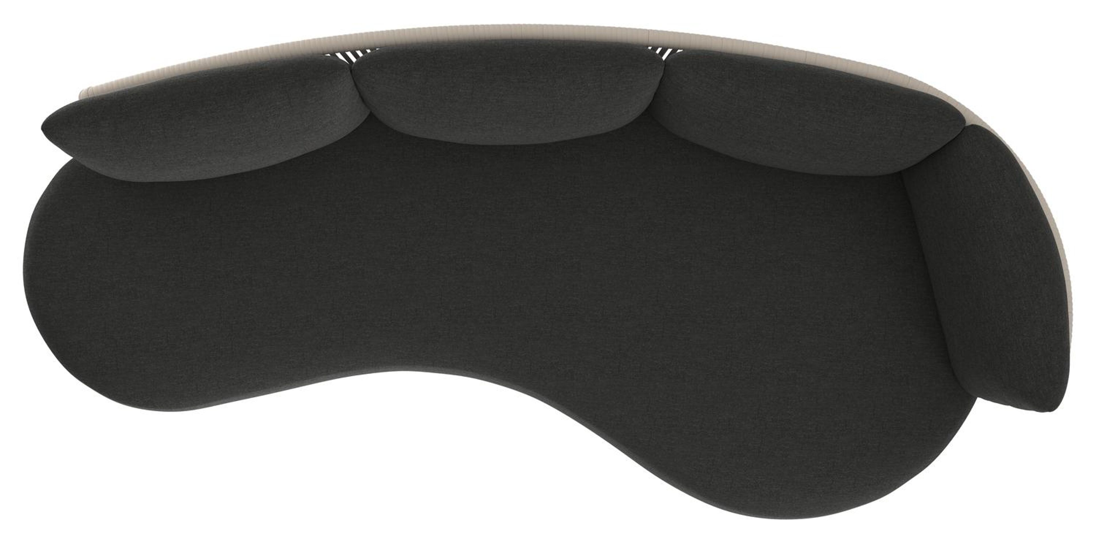 Lomano loungebank in zwart aluminium en beige verticaal geweven luxe vlakke rope met chartres sooty all weather sunbrella® luxe kussen