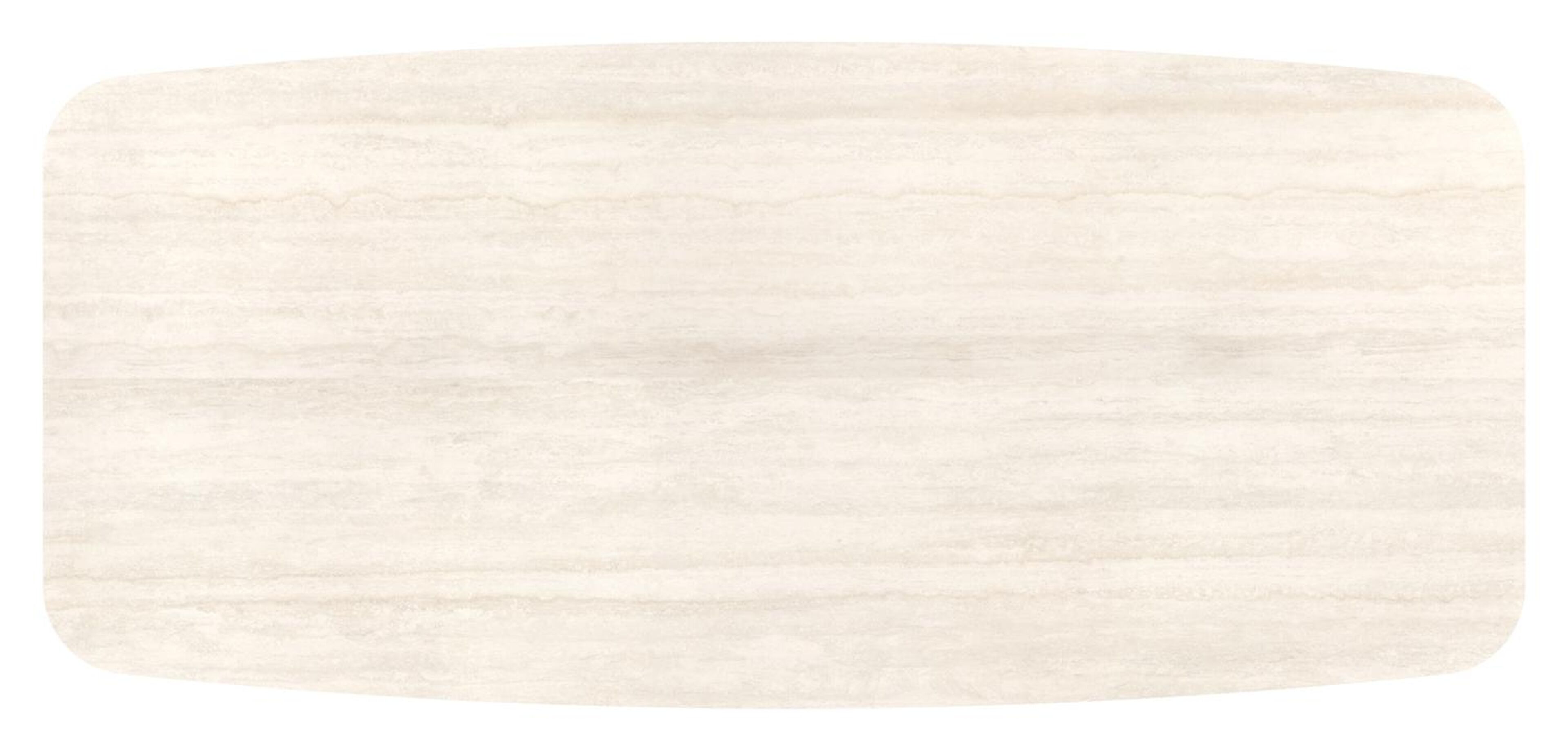 Table de jardin Pagino forme de bateau en aluminium blanc et céramique pleine Travertino Bianco - Lg. 255 x Lrg. 115 x Haut. 73 cm