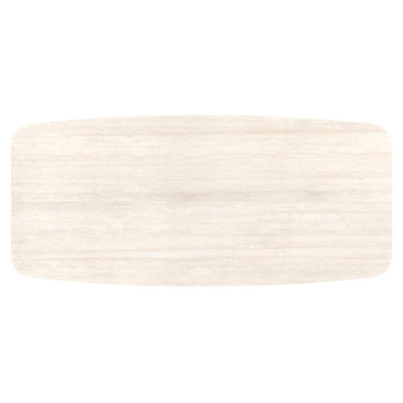 Pagino tuintafel bootvorm in wit aluminium en volkeramiek Travertino Bianco - L 255 x B 115 x H 73 cm