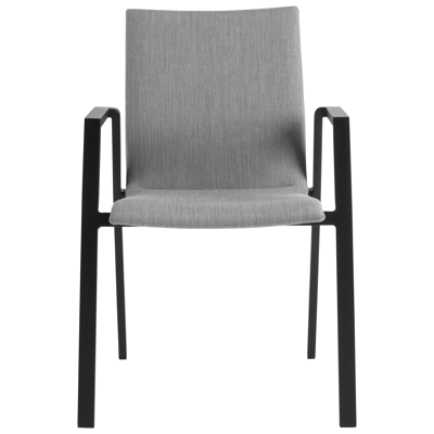 Ensemble de jardin Trente en aluminium noir avec plateau de table en teck Naturel et 8 chaises de jardin empilables Madura