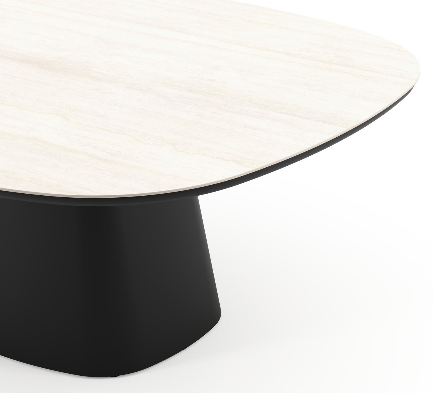 Amico tuintafel bombo xl in zwart aluminium en volkeramiek Travertino Bianco - L 210 x B 148 x H 73.5 cm