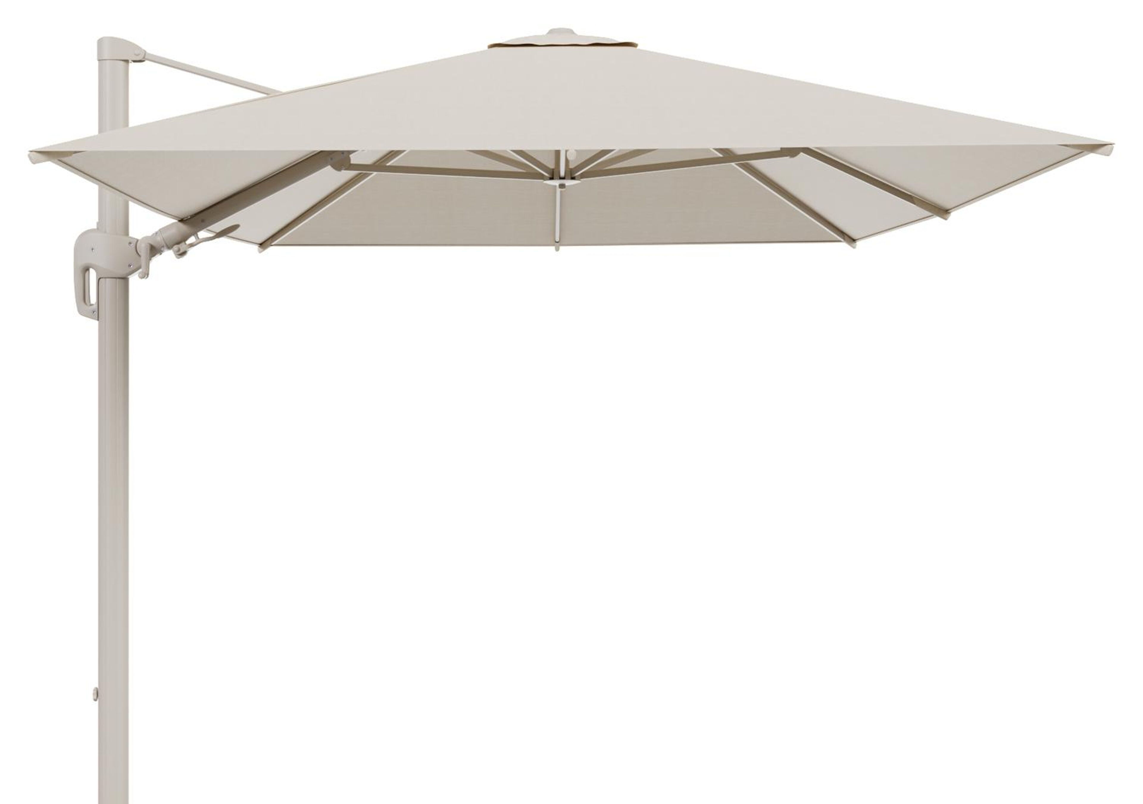 Rufina zweefparasol met tiltfunctie in beige aluminium met beige all weather sunbrella® premium parasoldoek - (zonder voet)