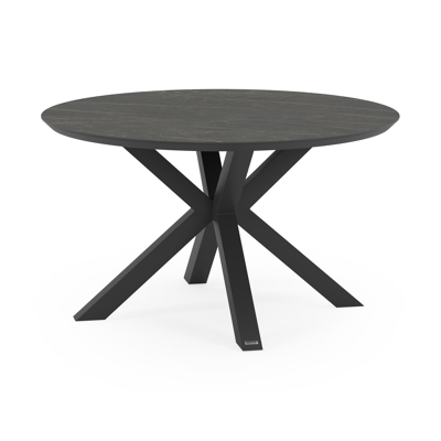 Nano tuintafel in zwart aluminium en volkeramiek black obsession - Dia. 130 x H 71 cm