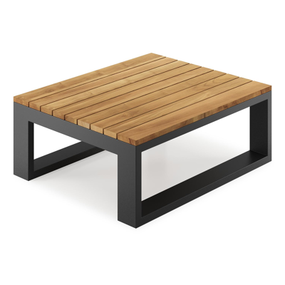 Verato tussentafel in zwart aluminium en naturel teak - L 73 x B 88 x H 31,5 cm