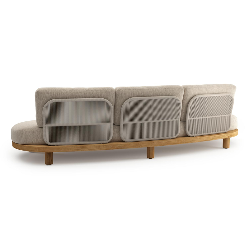 Donato loungeset in teak en beige verticaal geweven ronde rope met all weather sunbrella® luxe Lopi Sand kussen