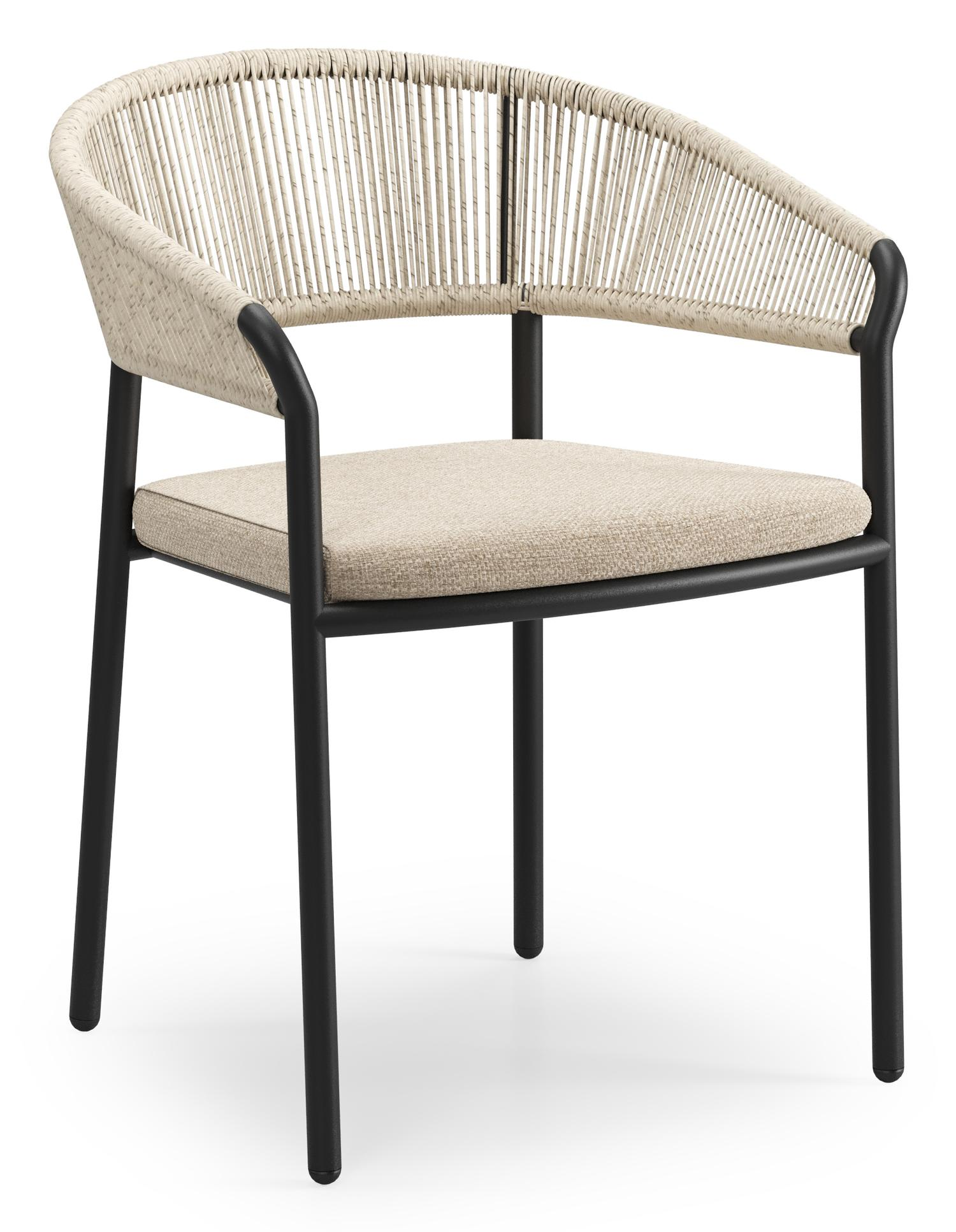 Chaise de jardin Zamora en aluminium noir et résine tressée torsadée beige avec coussin Weather+ Softtouch rustic