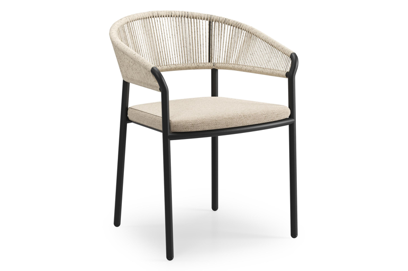 Feltro rechthoekige tuinset in zwart aluminium en teak natural finish met 4 Zamora tuinstoelen