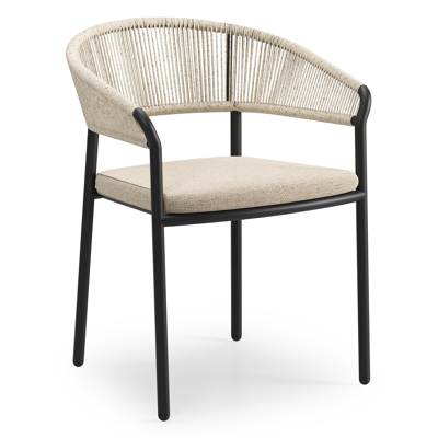 Feltro rechthoekige tuinset in zwart aluminium en teak natural finish met 4 Zamora tuinstoelen