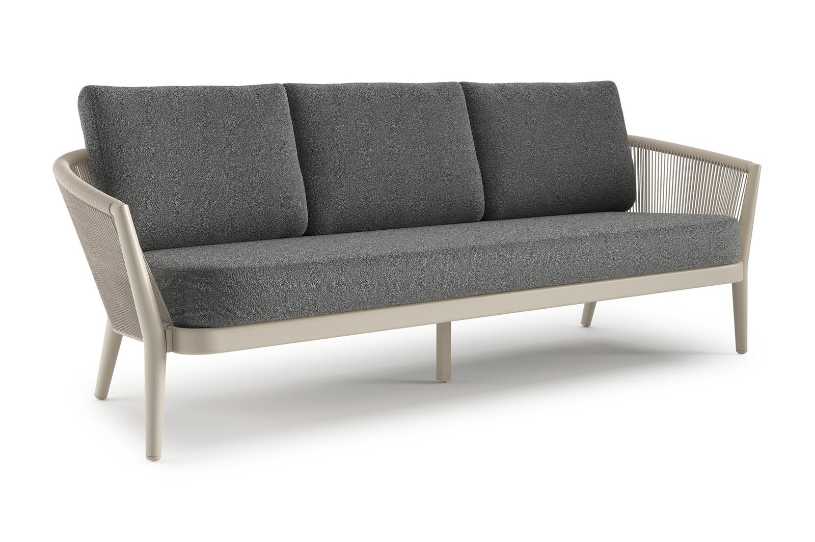 Canapé de jardin Orso en aluminium beige en corde ronde tissée verticalement beige et coussins en all weather cosytica Catania Black