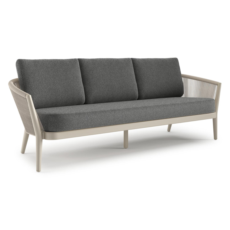 Canapé de jardin Orso en aluminium beige en corde ronde tissée verticalement beige et coussins en all weather cosytica Catania Black