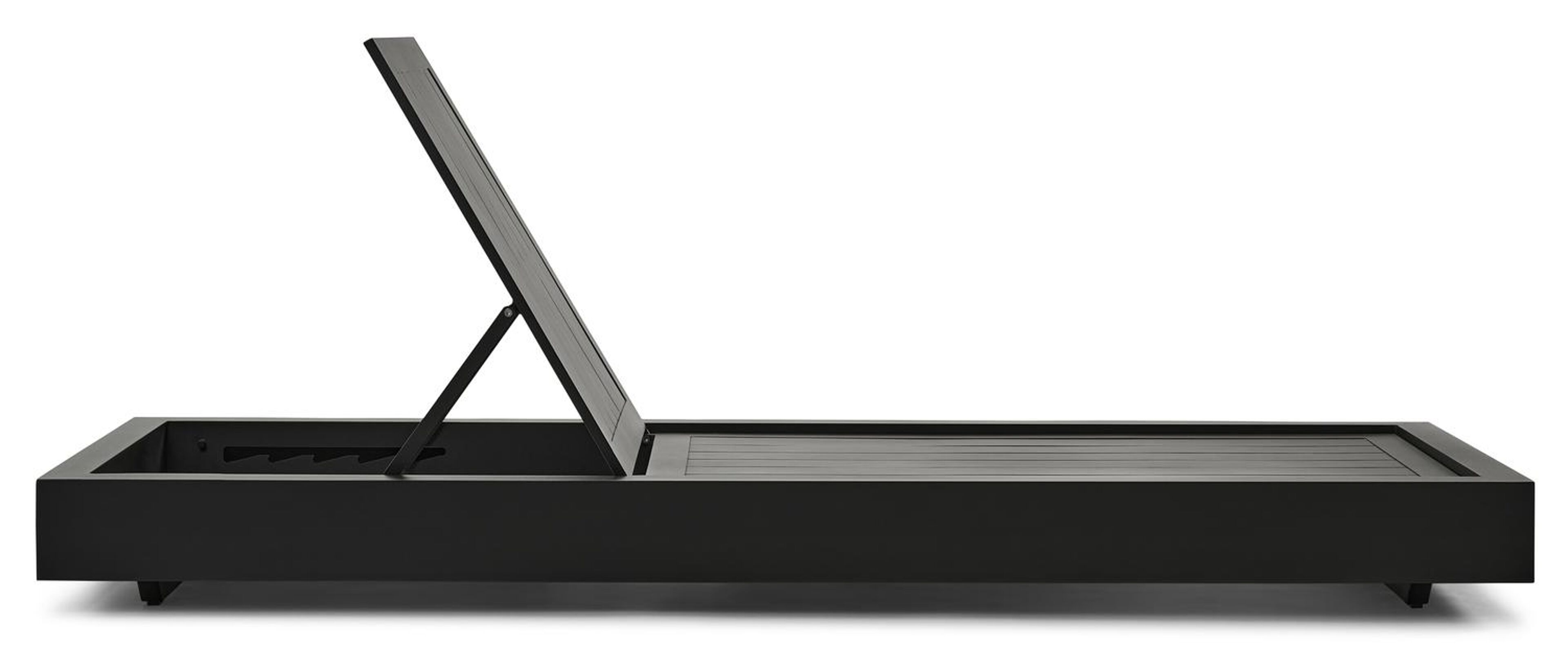 Chaise longue réglable Como en aluminium noir avec all weather sunbrella® luxe chartres drizzle coussin