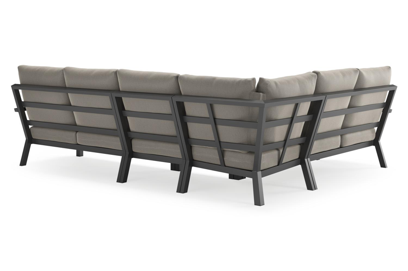 Alcudia loungehoek in zwart aluminium met grijs weather+ softtouch kussens